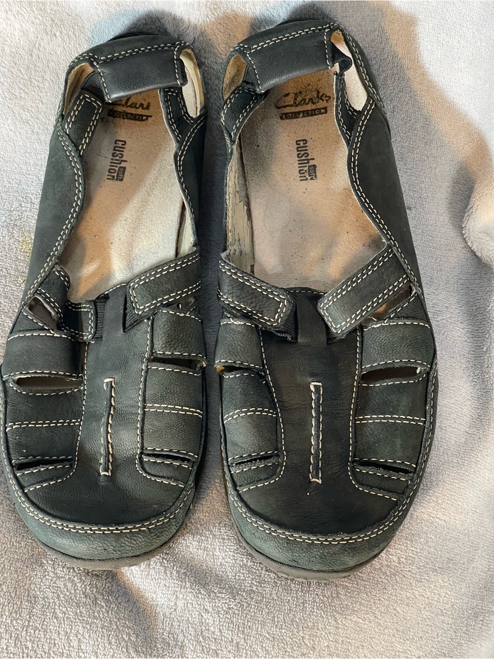 Clarks Black Leather Fisherman Slip-On Sandals
